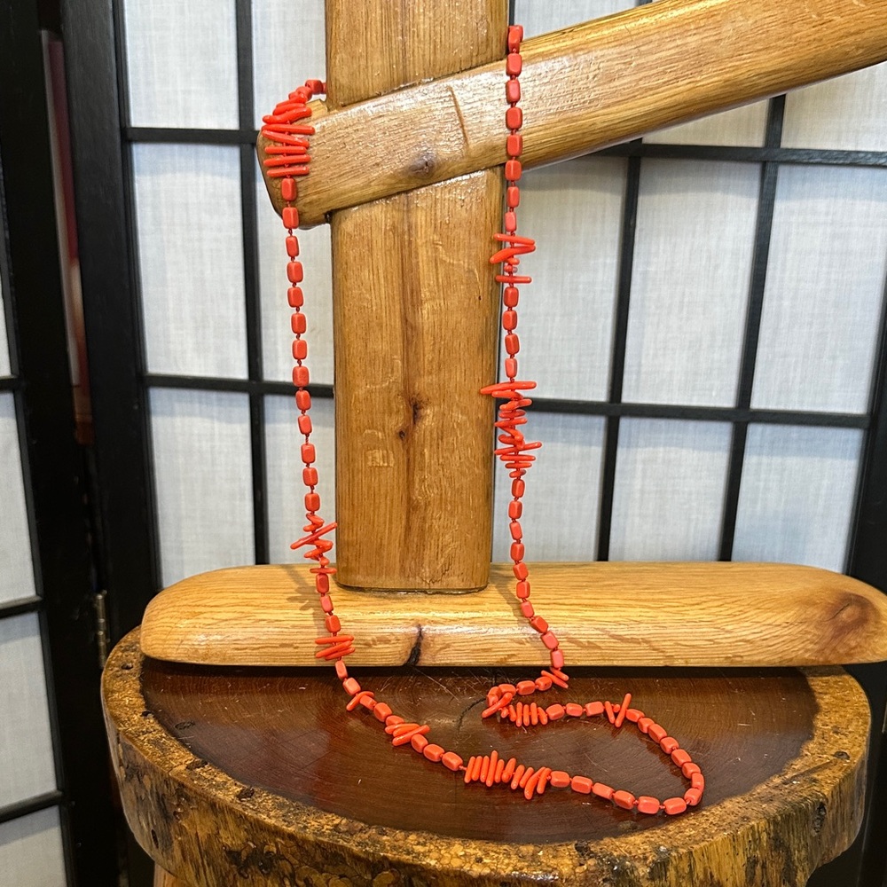 J. Crew Vibrant Coral Colored Beaded Long Necklace 17” drop